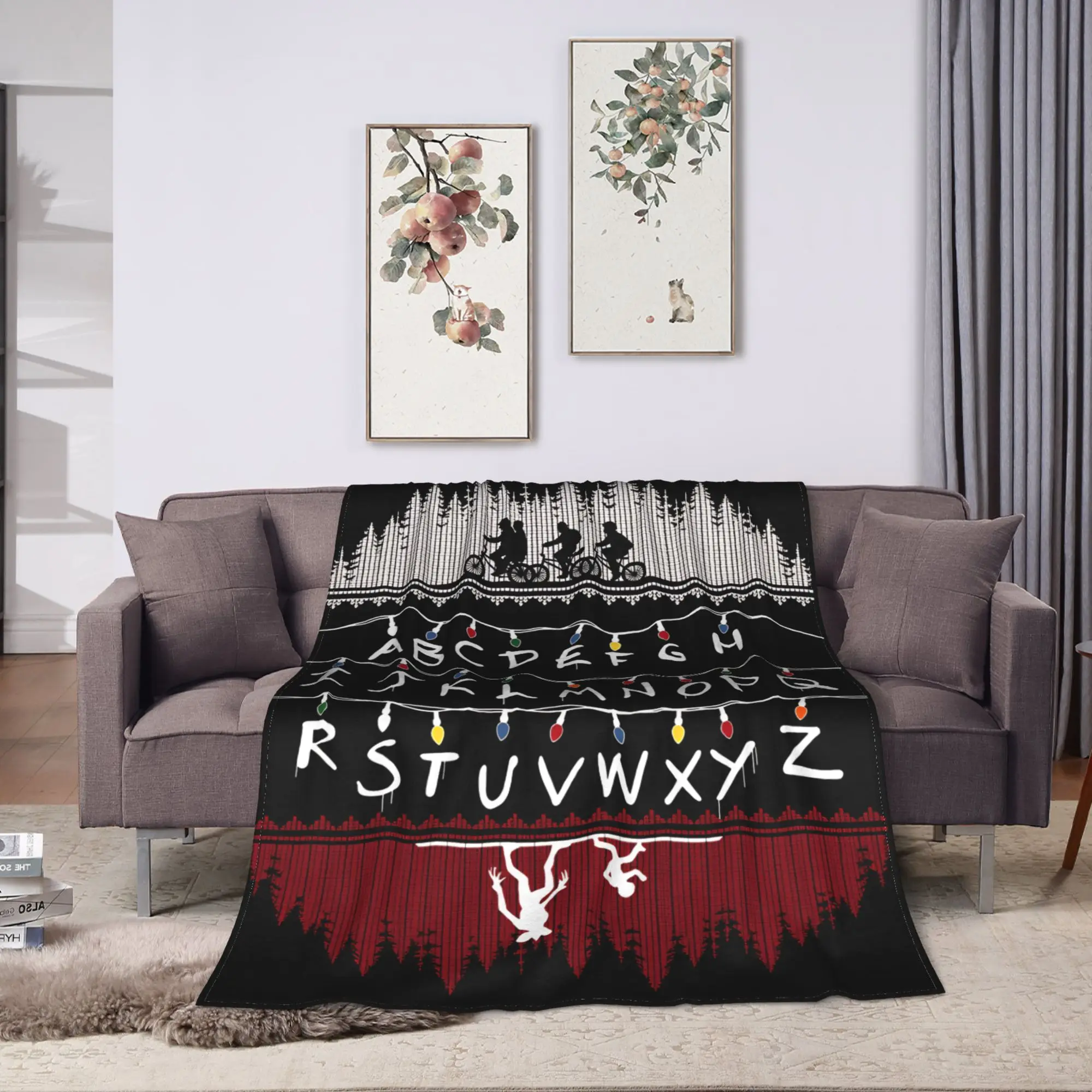 Warm Blanket Picnic Stranger Alphabet Lights Throw Blanket  Flannel Bedspread For Home Decor Comfortable Sofa Bed Cover