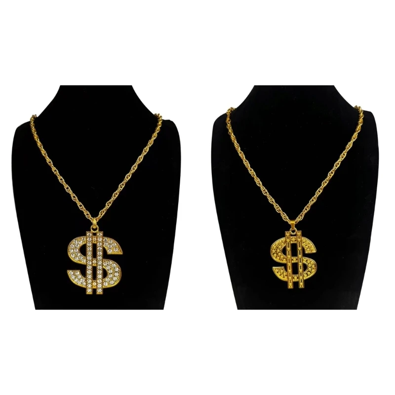 Y5GC Oversized Dollar Sign Design Necklace 70cm Length Alloy Chain Costume Prop Accessory For Themed Parties