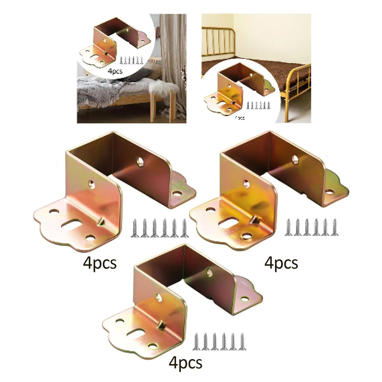 4Pcs Bed Rail Brackets Heavy Duty Bed Beam Connector U Shape Metal Bedstead Fixed Accessories Bed Frame Hardware Screws Included