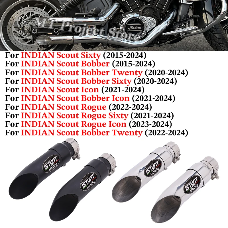 

Slip On Motorcycle Exhaust System Escape Link Pipe Mini Muffler For INDIAN Scout Bobber Twenty Icon Rogue Sixty 2015 2021-2024