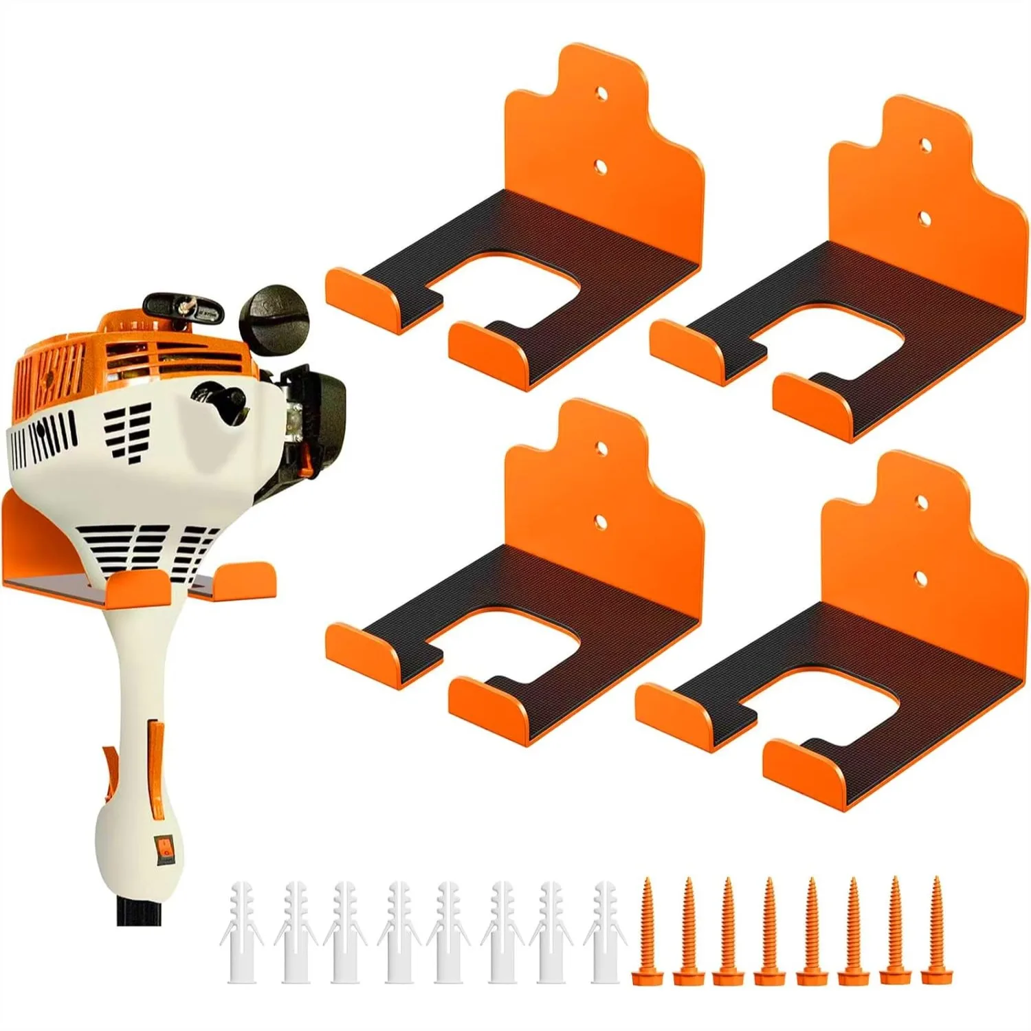 

Garage Organizer Trimmer Rack for Weed Whacker, Hedge Trimmer, Wall Mounted Power Tool Hanger with Protective Rubber Pad, 4 Pack