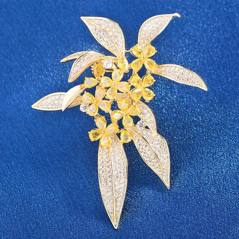 New Elegant Osmanthus Flower High-end Brooch Mori Design Sense Zirconia Coat Corsage Women's Coat Pin Ornaments