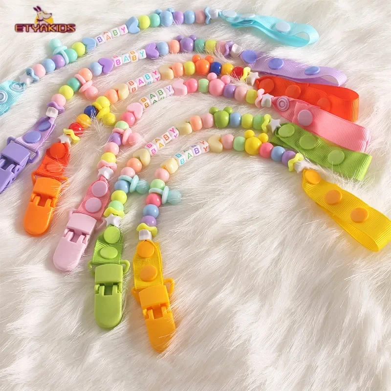 Clip per ciuccio per bambini Catena per capezzoli colorata Perline per neonati Catena per capezzoli per succhietto Ciucci anti-smarrimento per la cura dei capezzoli per massaggiagengive