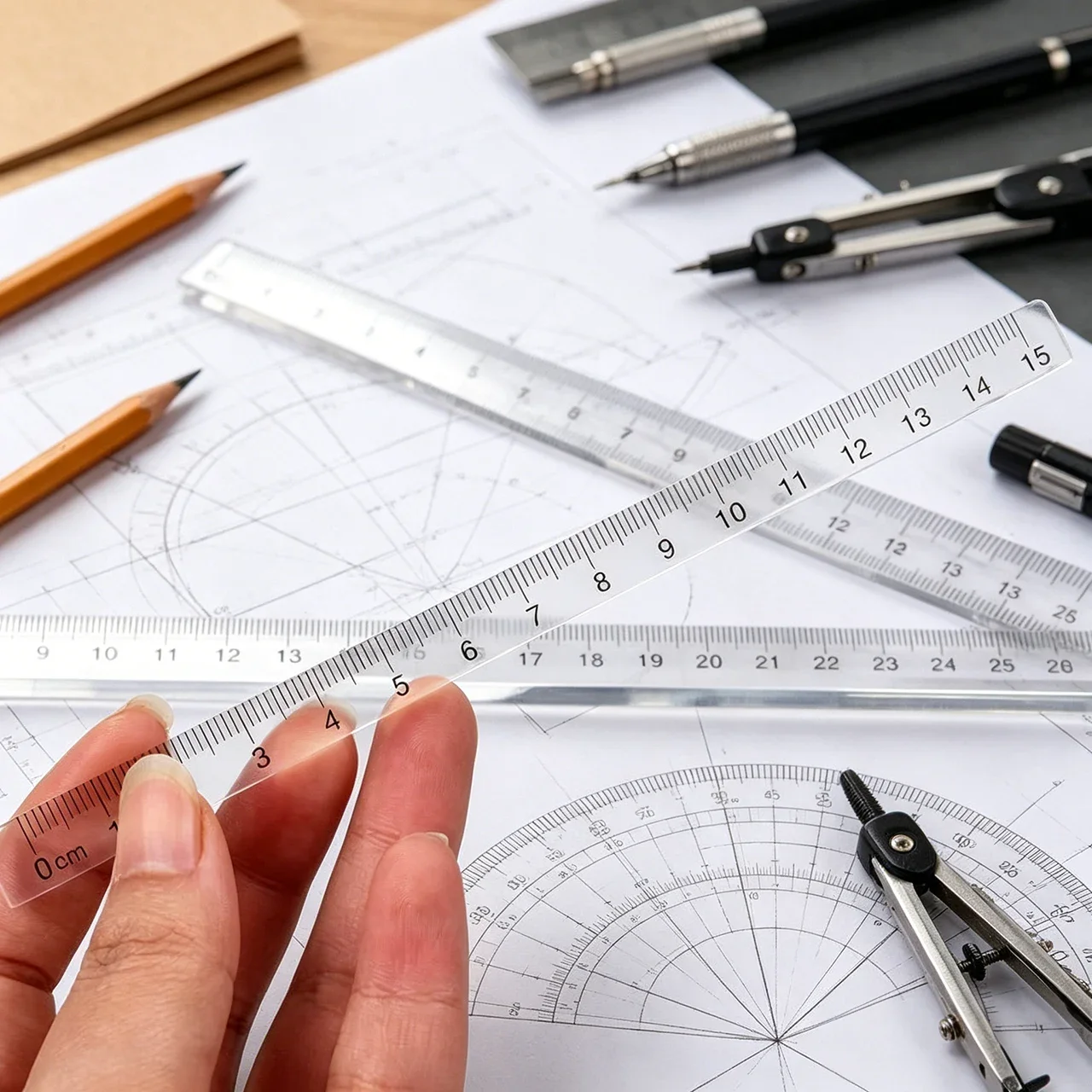 15/20/30cm Clear Acrylic Ruler - Thickened 3D Four-Edge Design for Office, Student & Engineer Drawing