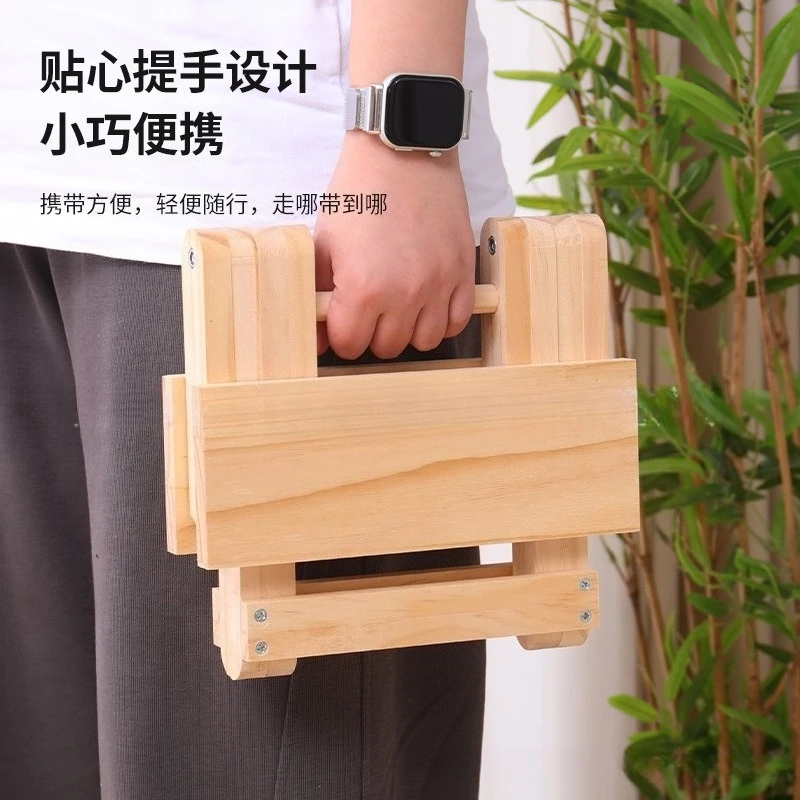 Folding Stool Simple Solid Wood Portable Outdoor Fishing Pine Square Stool Living Room Wooden Folding Small Round Stool