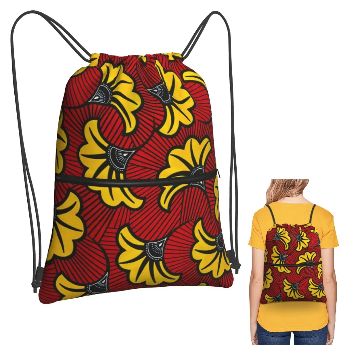 

African Ankara Wax Print Backpacks Fashion Drawstring Bundle Pocket Sports Bag Book Bags for Travel School