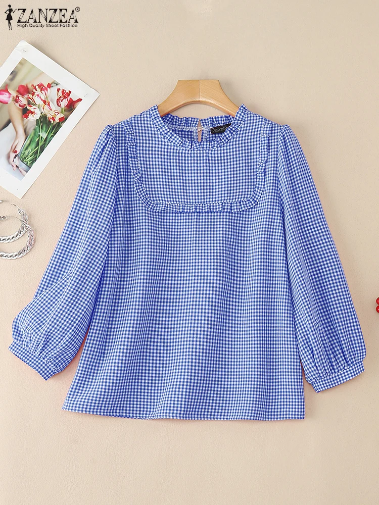 

2025 ZANZEA Autumn Plaid Checked Blouse Women O Neck Long Sleeve Tops Casual Loose Shirt Mujer Female OL Work Blusas Oversize