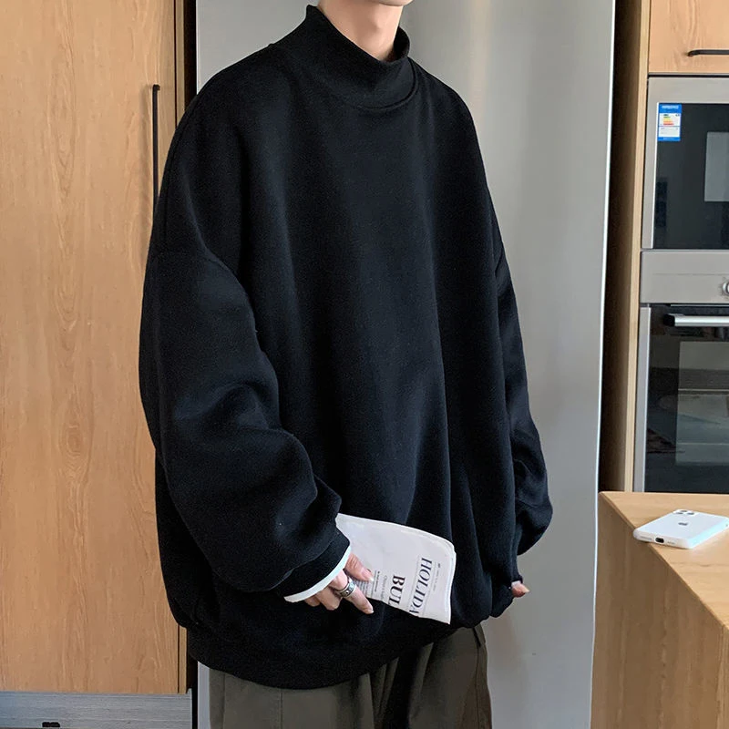 150kg Wear 3xl 2xl Solid Everyday Couple Unisex Autumn Spring Casual High Neck Long Sleeve Men Sweatshirts Fashion Oversized Top
