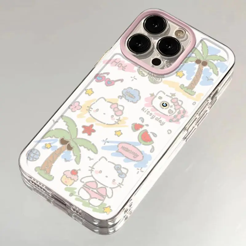 Sanrio Hello Kittys Cartoon Cute IPhone 15 Case Kawaii IPhone14 Anime 13 Transparent 12 Anti Drop Creative Soft Shell Girl Gift