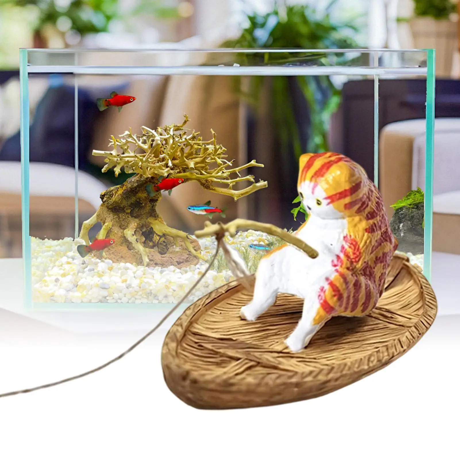 Aquarium-Dekorationen Niedliches Kätzchen-Angelornament Aquarium-Zubehör für Gartenteich, Zuhause, Büro, Landschaftsgestaltung, Outdoor-Aquarien