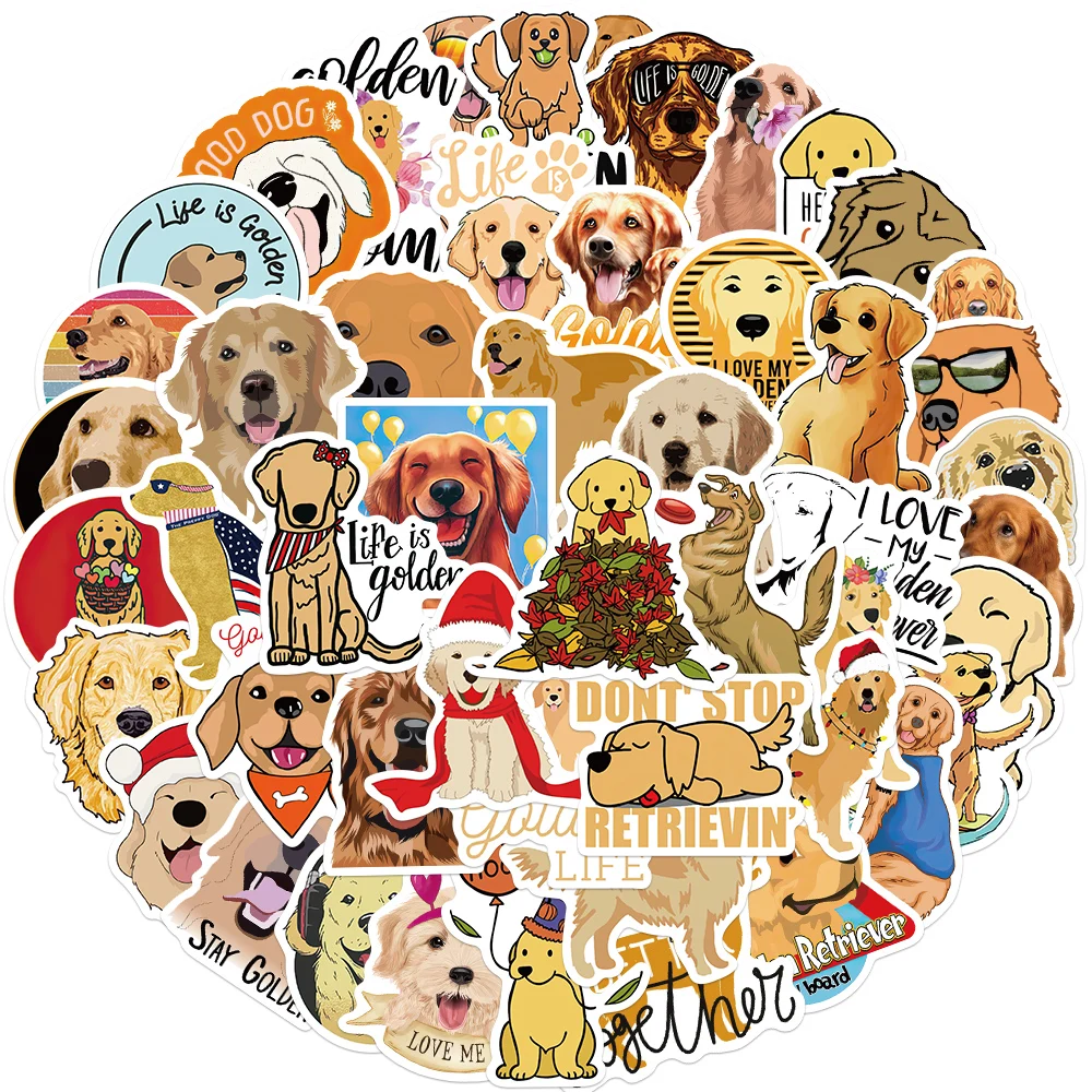 

50PCS Cute Golden Retriever Dog Stickers DIY Bike Luggage Phone Laptop Cup Waterproof Funny Cool Sticker Kids Decals Toys