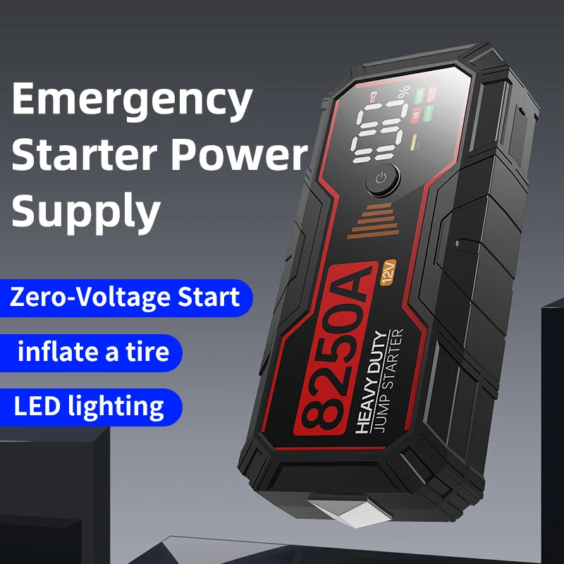 Portable High Power 8750A 12V Car Emergency Jump Starter Multi-Function with Air Compressor for Truck and Motorcycle Use