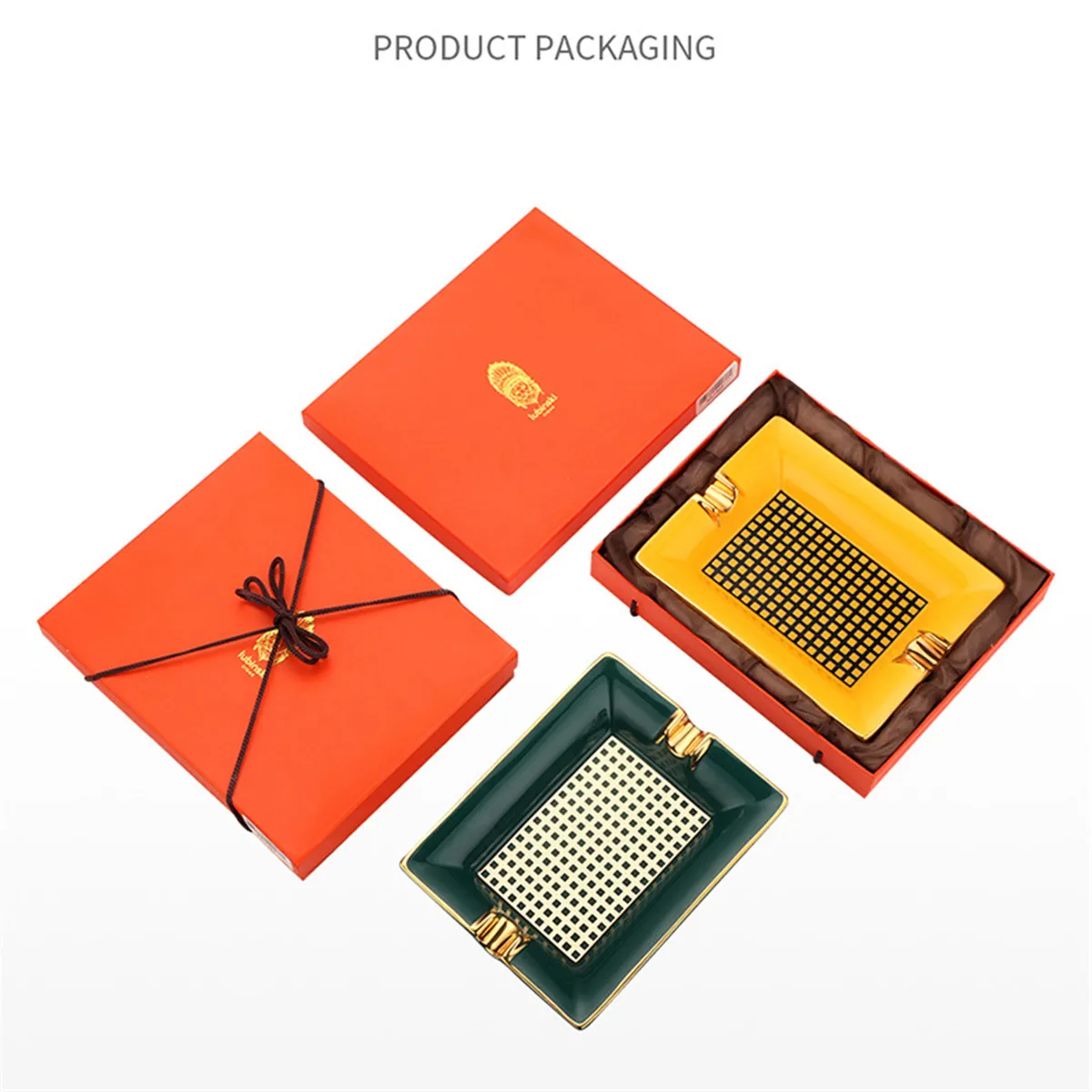 

Luxury Square Ceramic Ashtray with Gifts Box Portable Cigar Holder for Home Living Room Travel Outdoor Smoking Accessories
