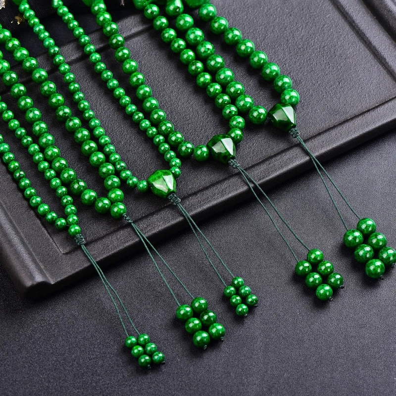 Tibetan-style cultural artifact imitation green horn 108 beads three-loop bracelet