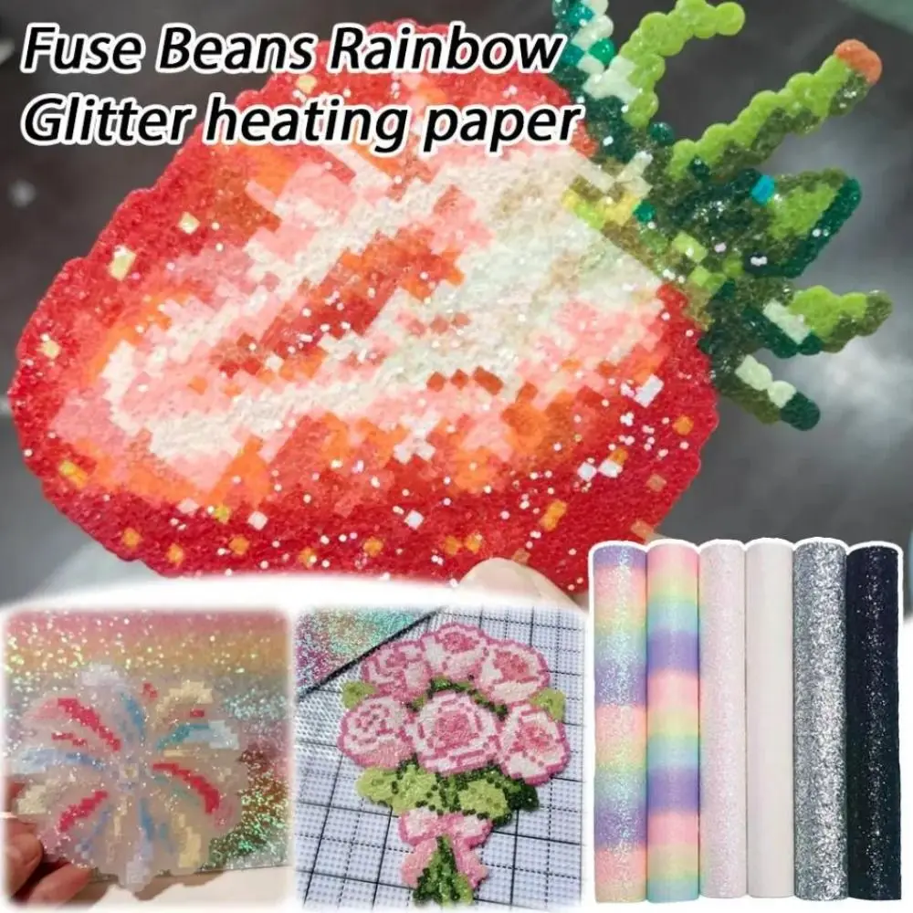 6-piece Bead Art Kit: Rainbow Glitter Fabric, Iron-On Beads, Baking Paper and Iron-On Fabric A Stylish Craft Kit Handcrafted Toy