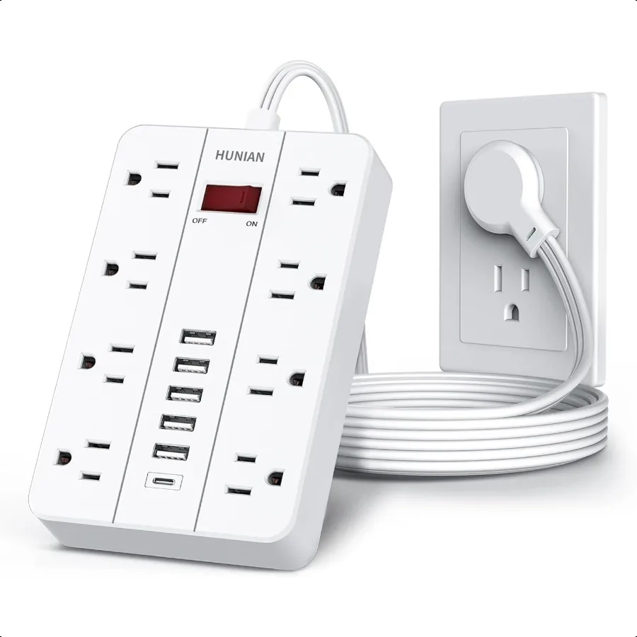 

Power Strip with USB Flat Plug Extension Cord Surge Protector 5 Ft HUNIAN Power Strip with 8 Widely Spaced Outlets 6 USB Charge
