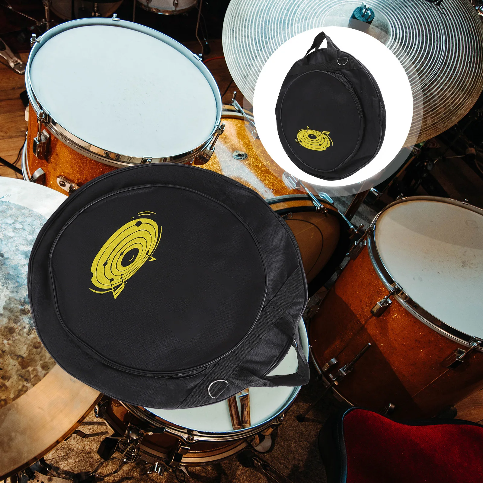 

Premium Round Cymbal Case Thick Nylon Fabric Padded Interior Secure Double Zipper Storage for Drum Pads Sticks Stand Easy Carry