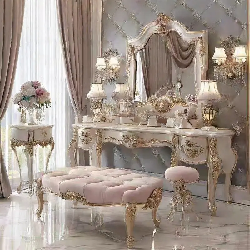 Classic High Back Vanity Table Home Large Capacity Makeup Table Light Luxury Contemporary Coiffeuse Storage Bedroom Furniture