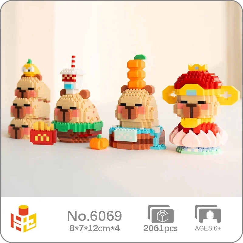 

PN 6069 Animal World Capybara Drink Bath God Of Wealth Bird Pyramid Pet Doll DIY Mini Diamond Blocks Bricks Building Toy No Box