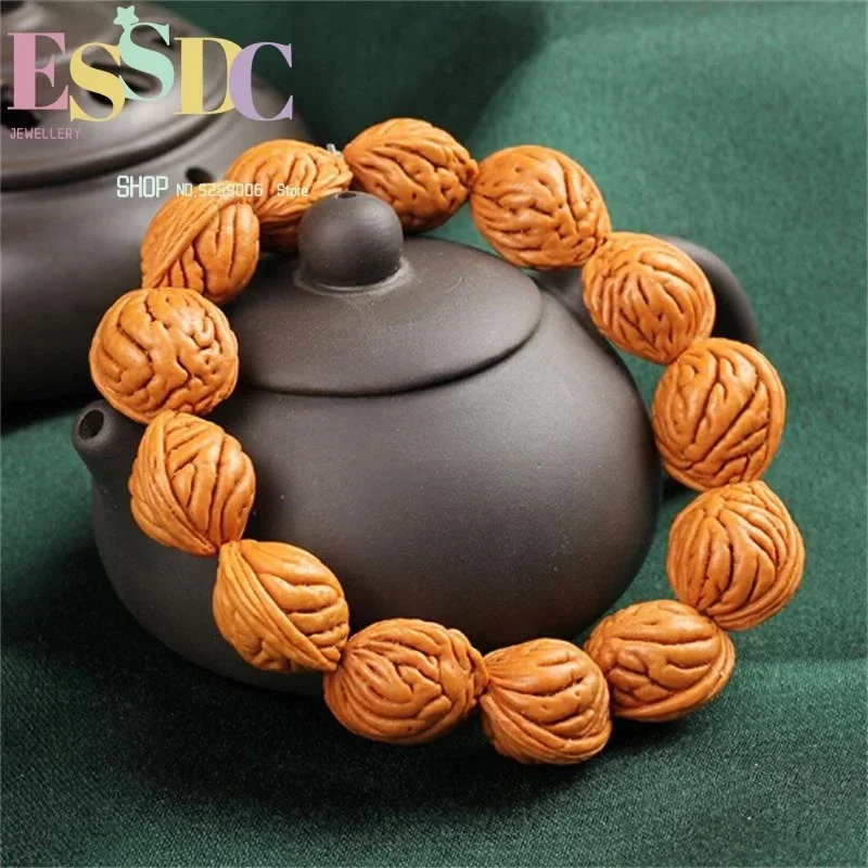 Natural Wild Dragon Pattern Walnut Beads Hand String Single Circle Golden Fish Belly  Tibetan Prayer Men Or Women Bracelet