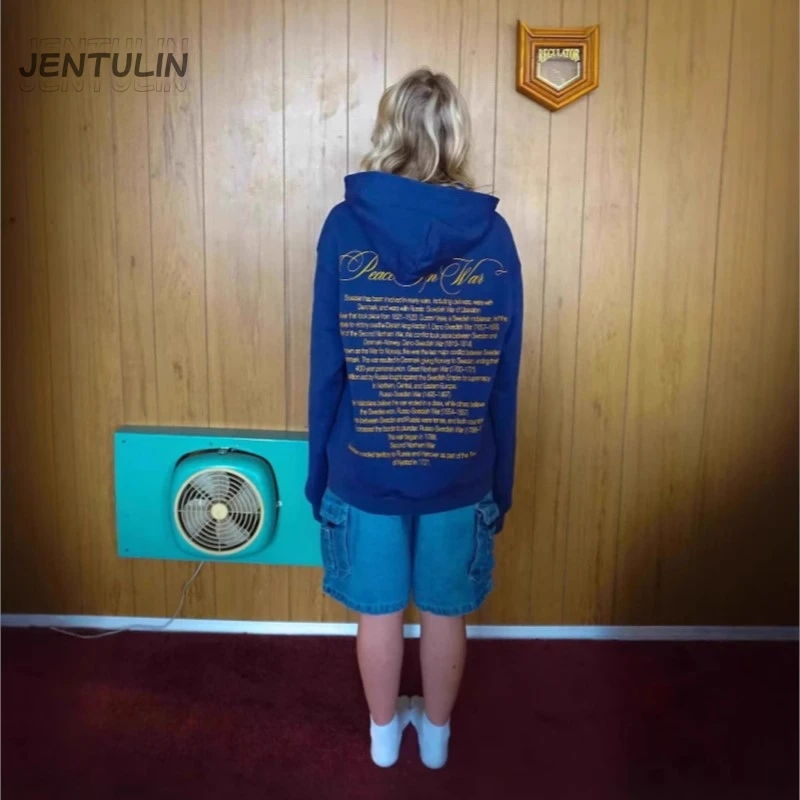 Felpa con cappuccio unisex stile americano Cross Element Felpa con cappuccio unisex Tendenza retrò Allentata Casual Versatile Top Grunge Klein Felpa con stampa di lettere blu