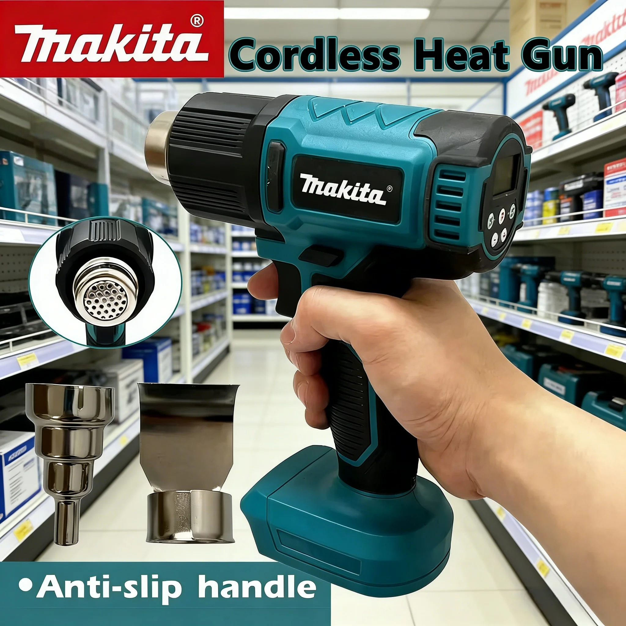 

Термофен Makita, беспроводной, для пайки, максимальная температура 550°C ° Беспроводная перезаряжаемая пленка для термоусадки C Shrink Film 18В