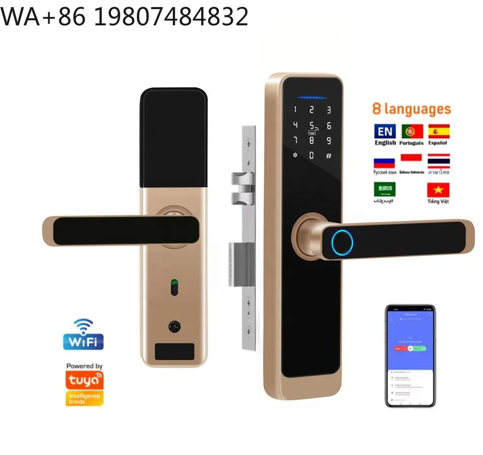 WiFi Smart Wooden Front Door Lock Fingerprint Touch Keypad Passcode Storage App Integration Keyless Entry  Lock