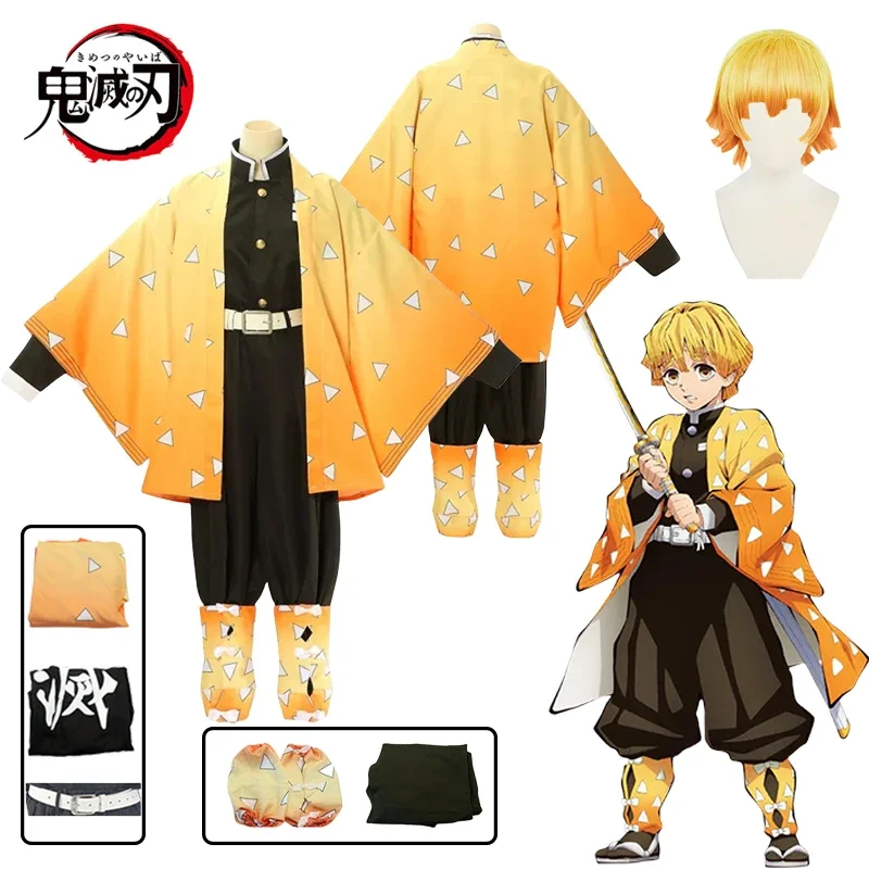 Agatsuma Zenitsu for Kids and Adults Anime Demon Slayer Cosplay Costume, No Yaiba Kimetsu, Zenitsu Wig, Halloween and Christmas