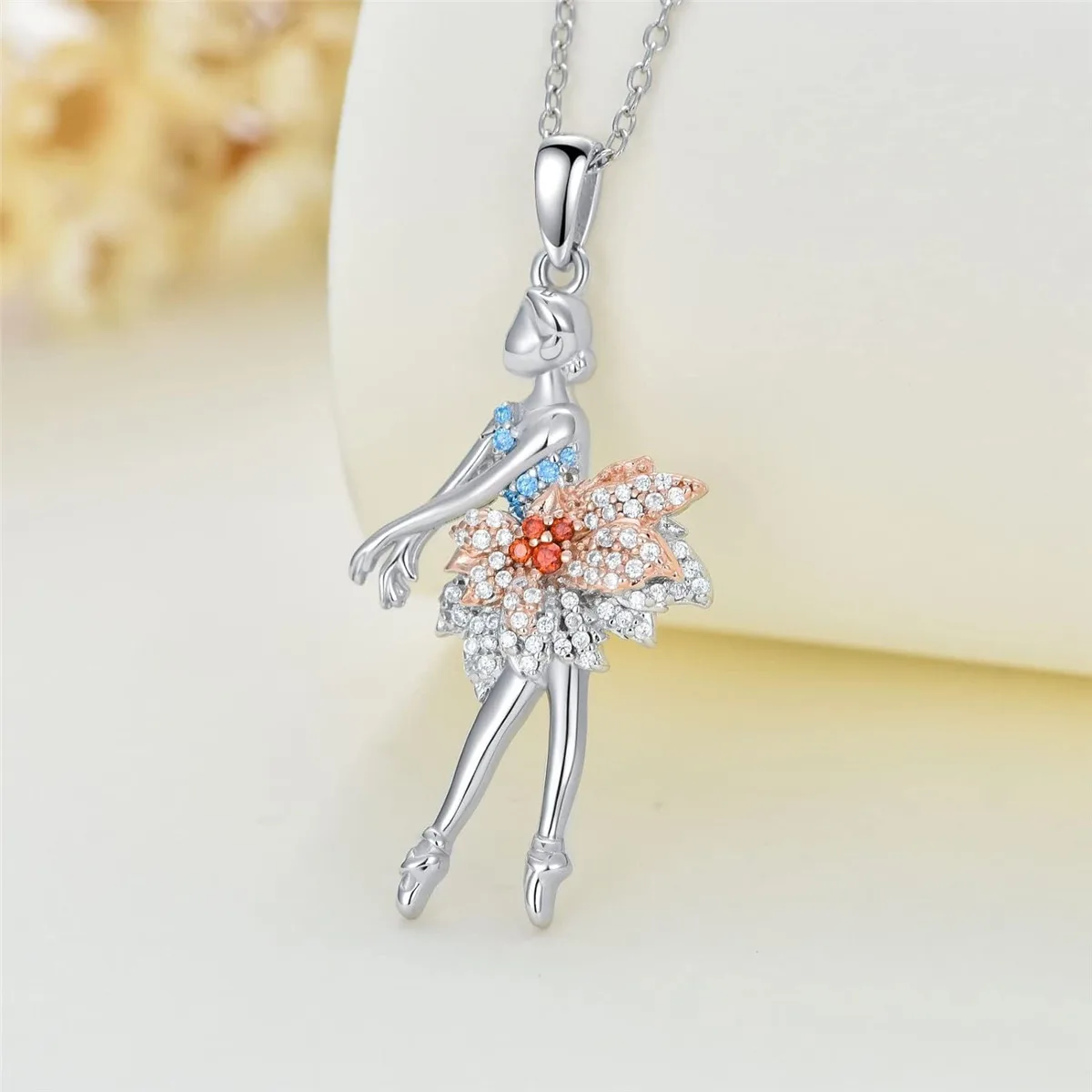 Exquisite Ballet Girl Colorful Rhinestone Pendant Necklace for Women Elegant Women Party Jewelry Accessories Girl Birthday Gifts