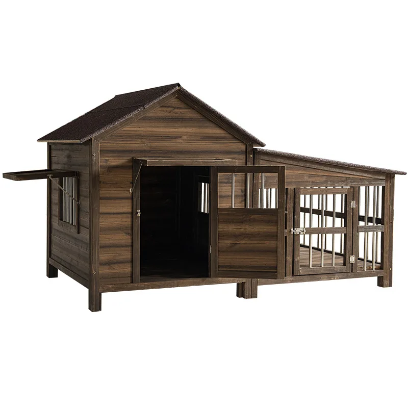 Dog house outdoor warm rain-proof four-season universal dog cage outdoor kennel villa small dog solid wood with yard