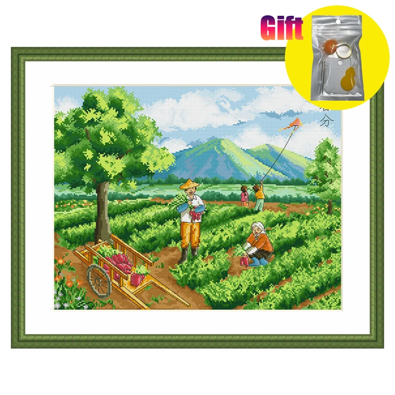 Spring cross stitch kit stamped canvas knitting needle Hardworking farmers in spring oil painting home decor decorative painting