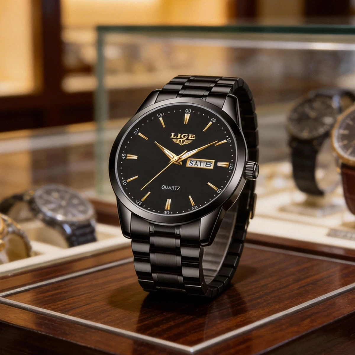 

Мужские часы LIGE 2025: Новые, роскошные, военные, водонепроницаемые, с люминесцентным циферблатом, датой и днем недели, из нержавеющей стали, кварцевые.