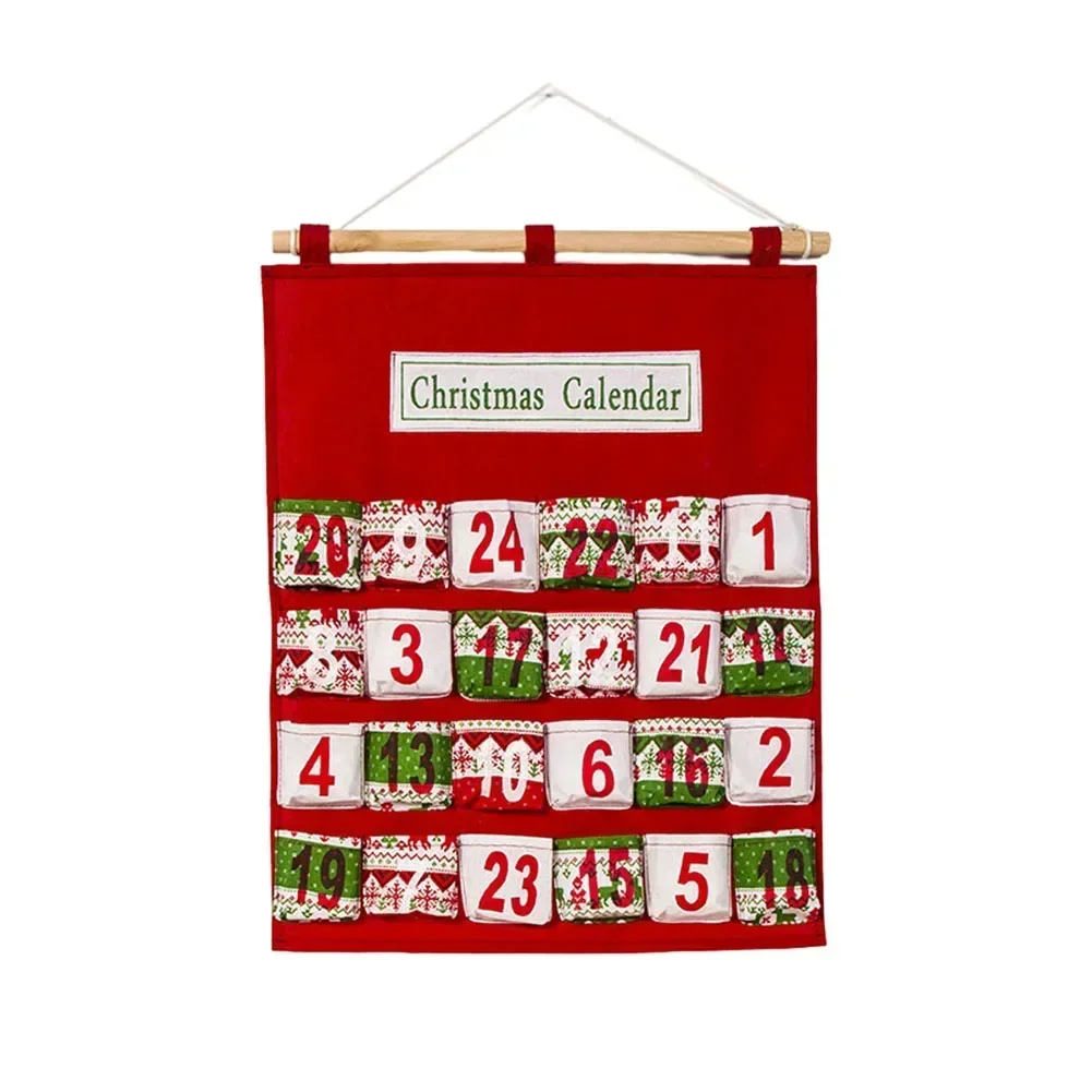 2024 Christmas Calendar Storage Bag 24 Grids Advent Countdown Calendar Merry Xmas DIY Wall Hanging Decor Happy New Year Pendant