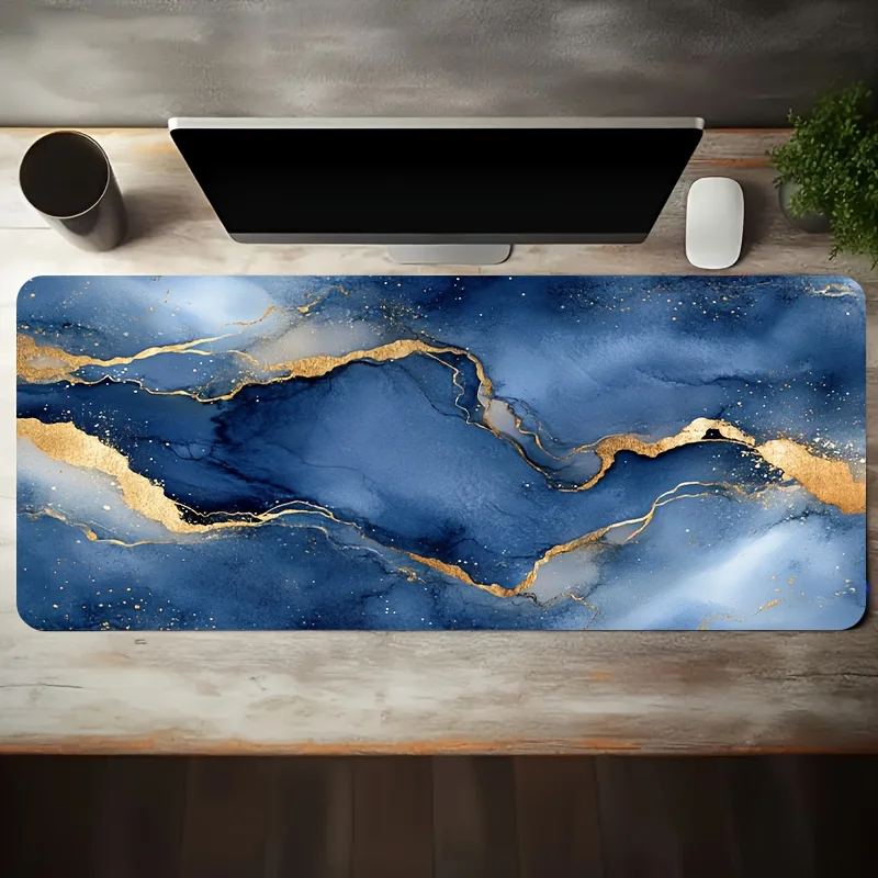 Blue Gold Marble Abstract Desk Mat Large Extended Gaming Mouse Pad Non-Slip Office Workstation