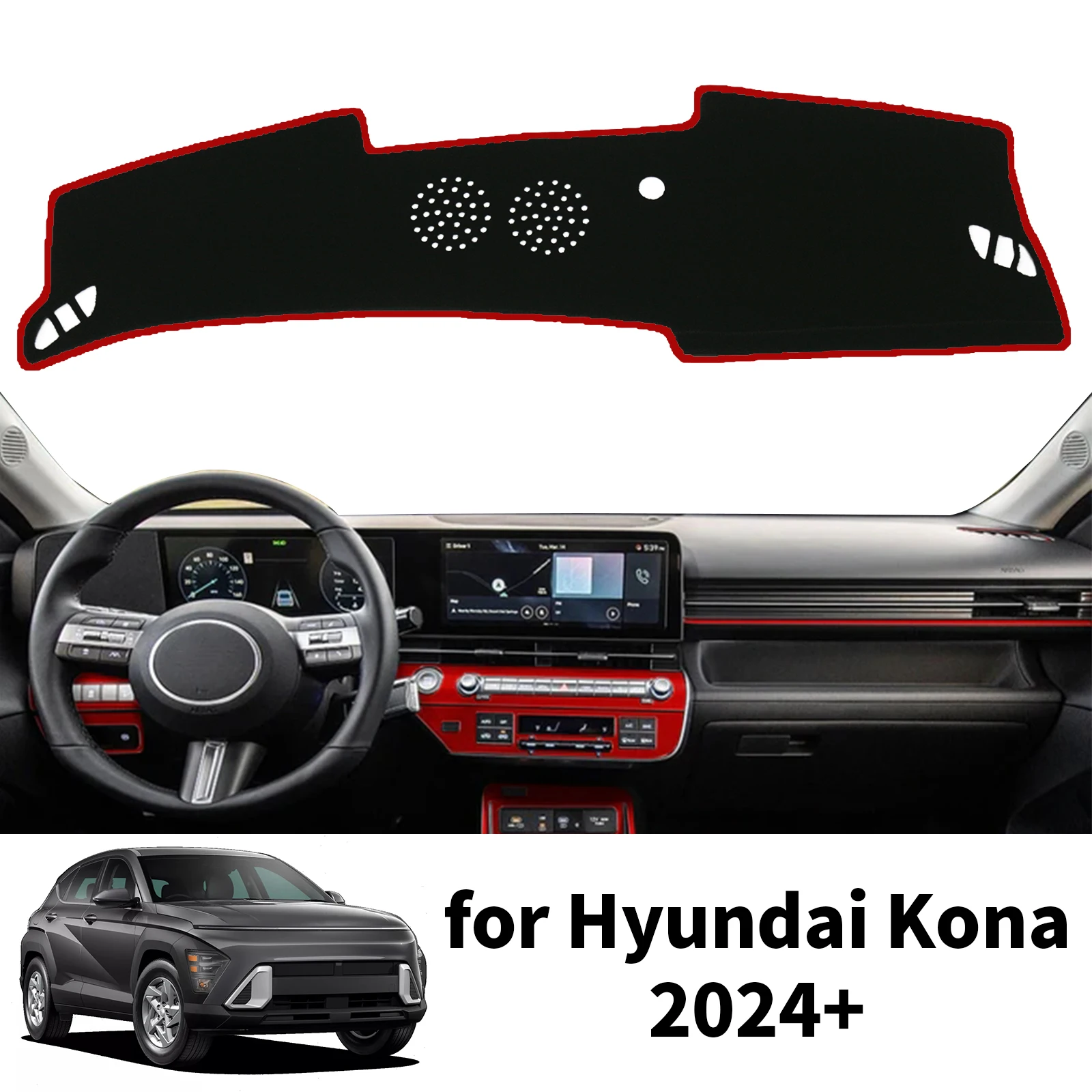 for Hyundai Kona 2024 2025 2026 (Without HUD) Car Dashboard Mat Accessories Sunshade Protective Carpet Dash Pad Dashmat