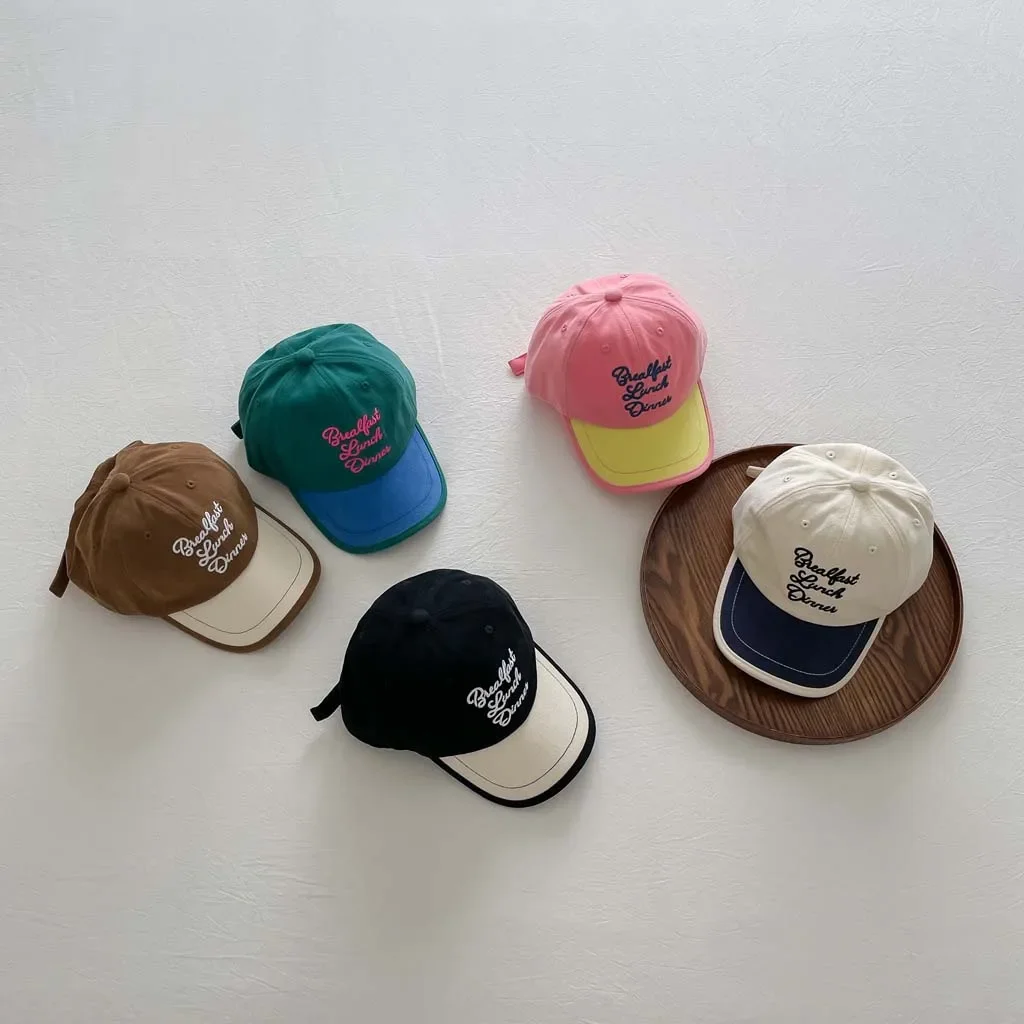 2024 Korea Fashion Letter Kids Baseball Caps Spring Autumn Boys Girls Sunshade Match Color Duck Tongue Hats Baby Peaked Cap