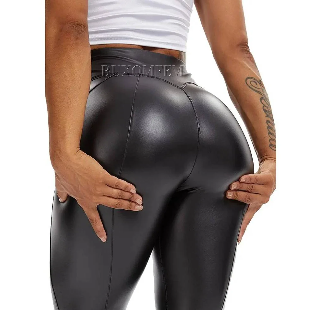 Shiny Colorful Leather Pants Tight Skinny Long Skinny Pencil Pants Stretchy Trousers PU Leather Sexy Leggings for Women Outfit