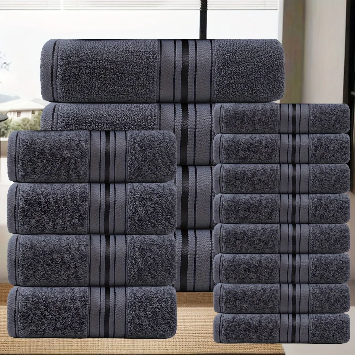 16 Pack Bath Towel Set, 8pcs Wash Cloths 4pcs Hand Towel 4pcs Bath Towel Highly Absorbent And Soft Feel Essential Washcloths for