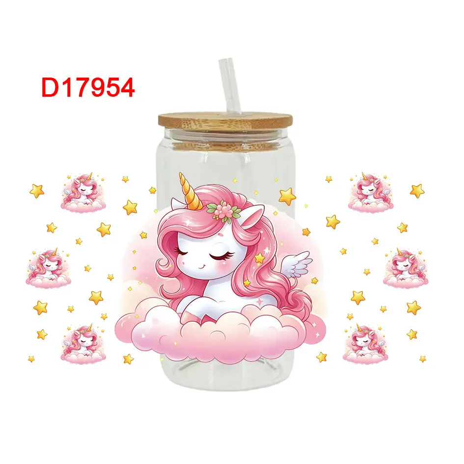3D UV DTF Transfers Stickers 16oz Cup Wraps Animal Unicorn Printed For DIY Glass Ceramic Metal Leather Etc. D16131