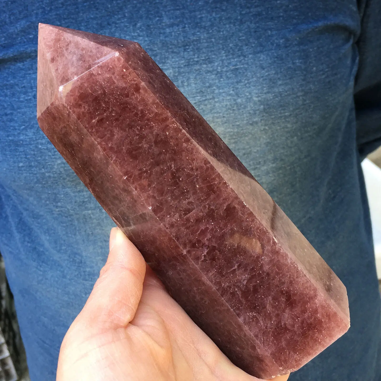 

Natural strawberry stone Quartz Crystal Obelisk Quartz Point Reiki Healing