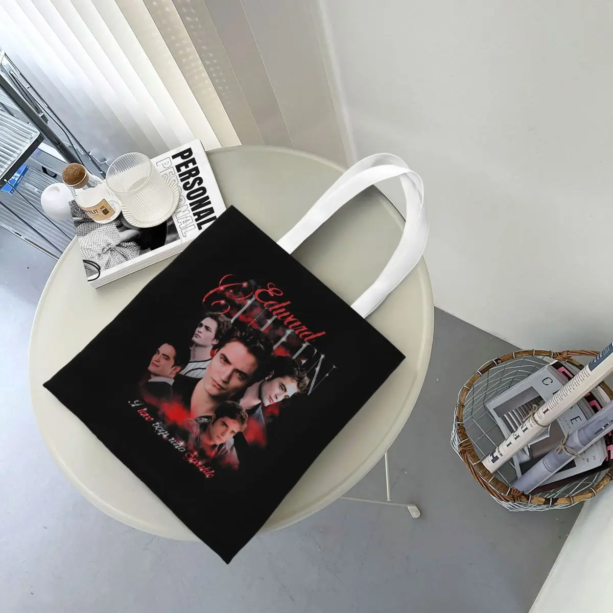 The Twilight Saga Edward Cullen  Shopping Bags Canvas The Tote Bag Foldable for Ladies Shoulder Tote Travel Handbag