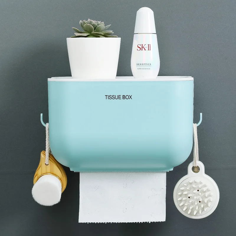 

Wall Mount Toilet Tissue Box Bathroom Paper Towel Tray Punch-Free Phone Rack Case Toilet Paper Holder Waterproof Shelf Organizer