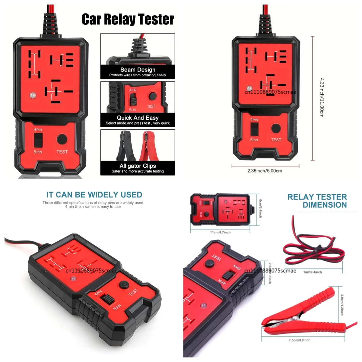 Universal 4&5 Pin Automotive Relay Tester, Car Relay Diagnostic Repair Test Tool