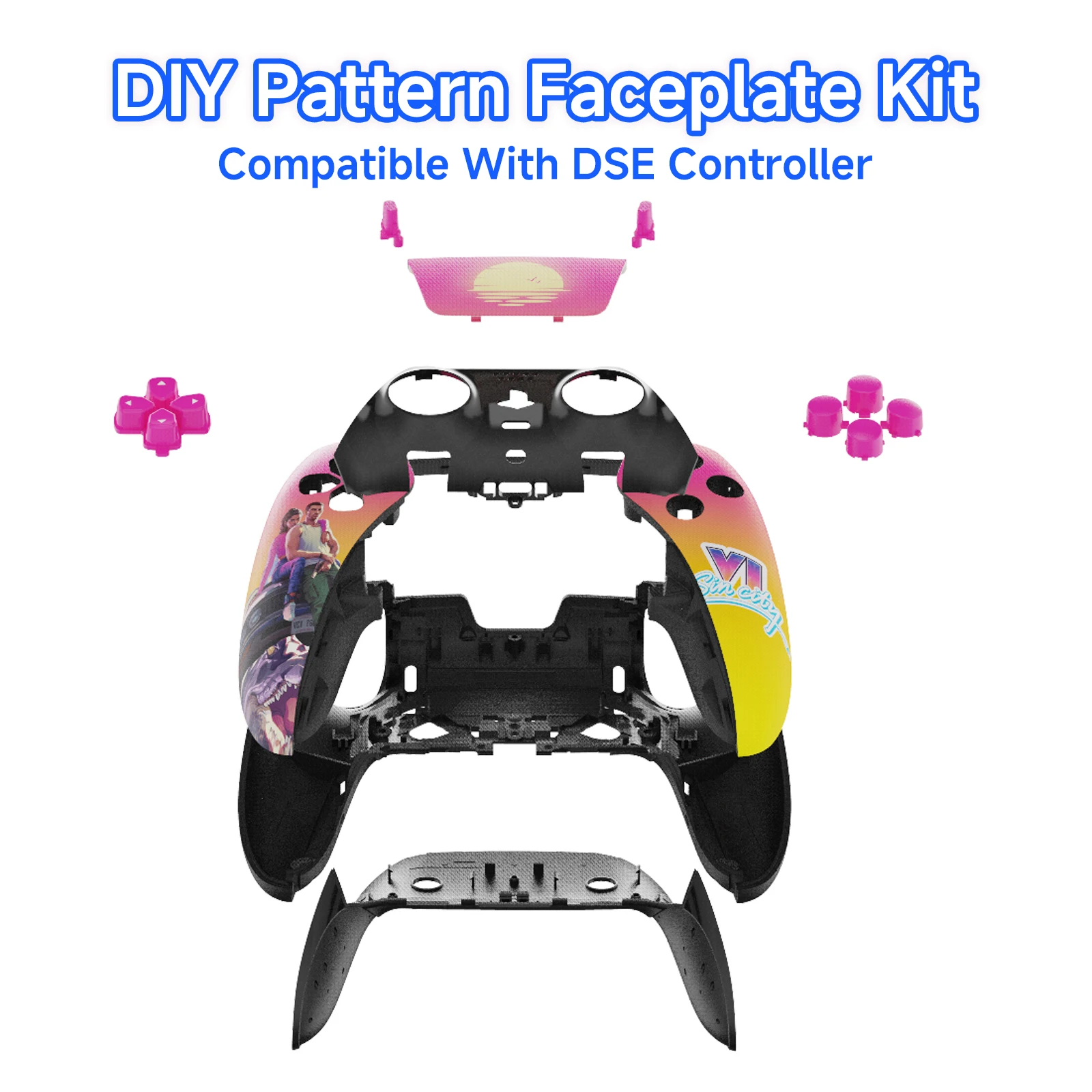 Neon Sunset City Palm Pattern DIY Full Shell Kit for DSE DualSense Edge Controller Replacement Faceplate Set
