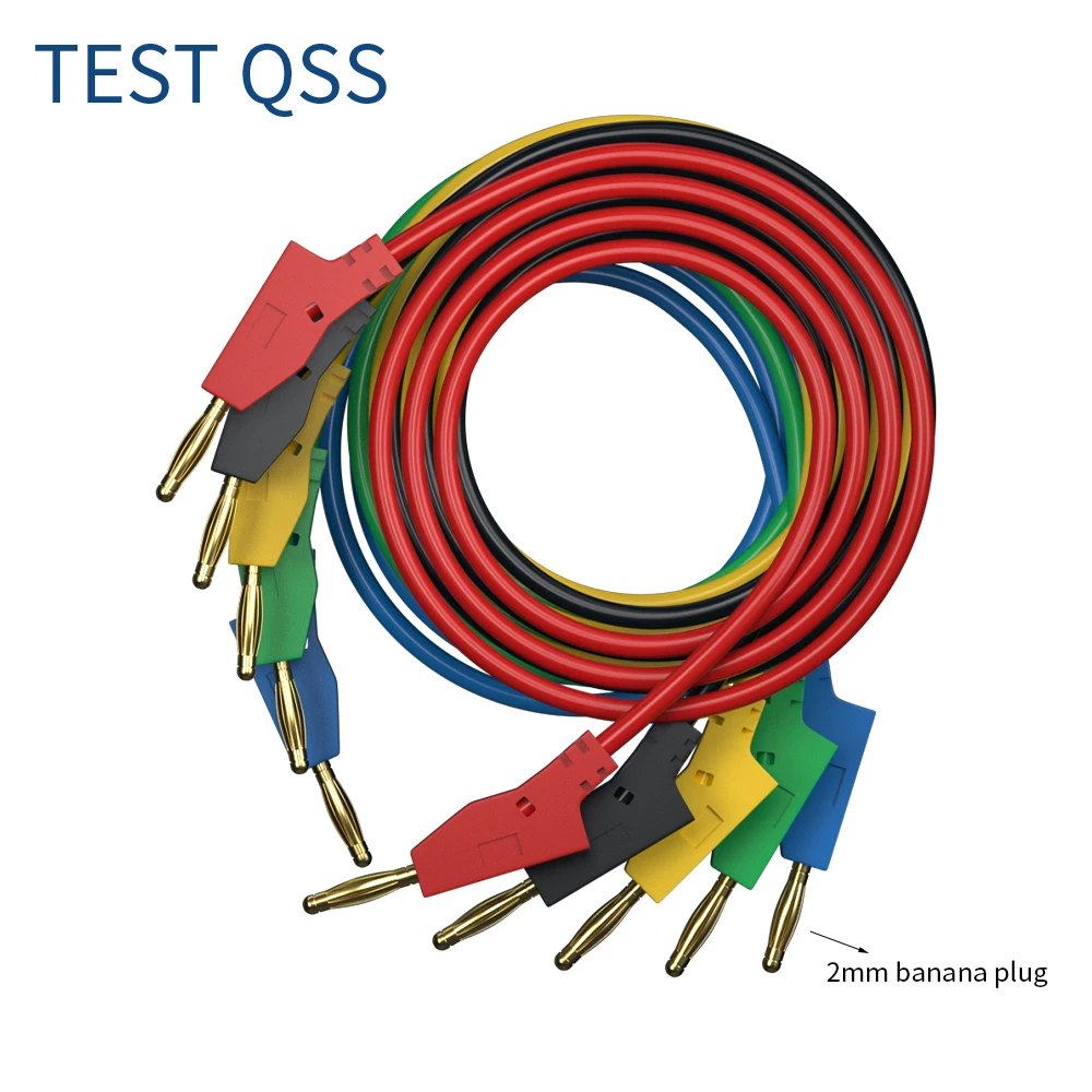 

QSS 5PCS 2MM Stackable Gold Plated Banana Plug Test Lead Jumper Wire Electrical Testing Cable Line 5 Colors