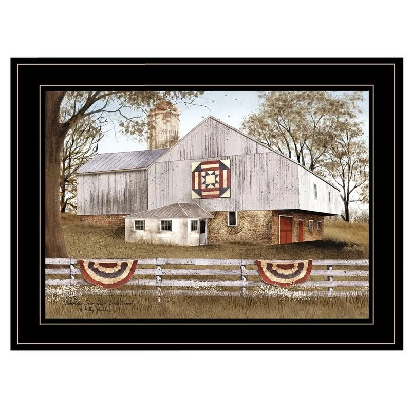 

American Star Quilt Block Barn Print, Black Frame, Ready to Hang