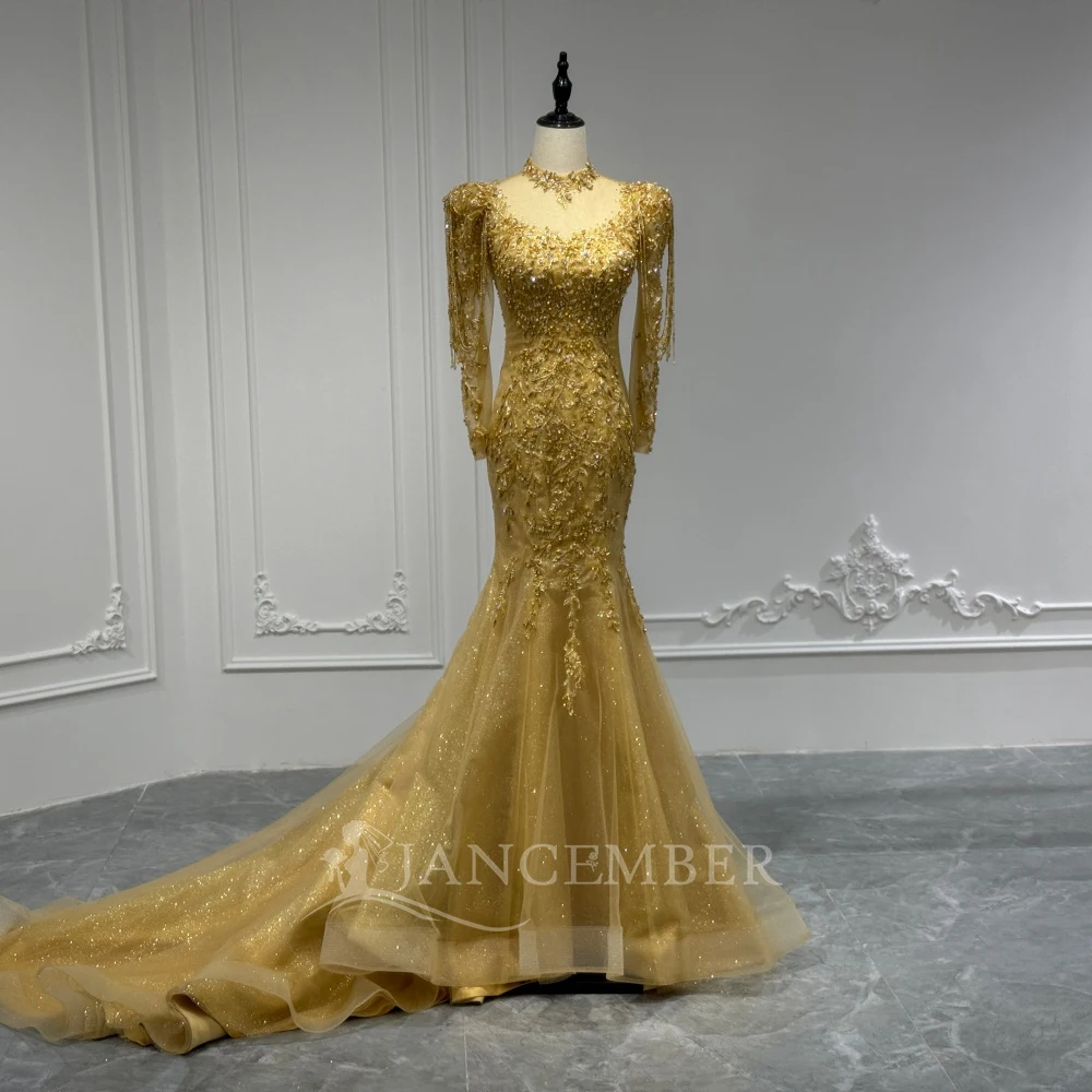 

Luxurious Quinceanera Dresses Organza With Bead Princess Mermaid Full Sleeve O-Neck Customized Bride Dress vestido quinceañeras