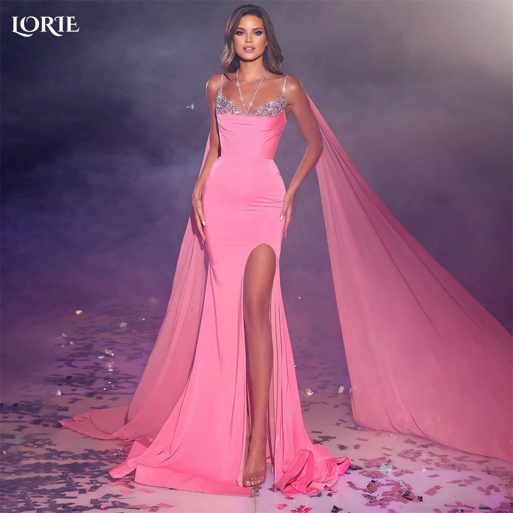 LORIE vestido de noche de sirena rosa de lujo, cintas con tirantes finos, abertura lateral, Halter, vestido de graduación, vestidos de fiesta de desfile de Arabia Saudita