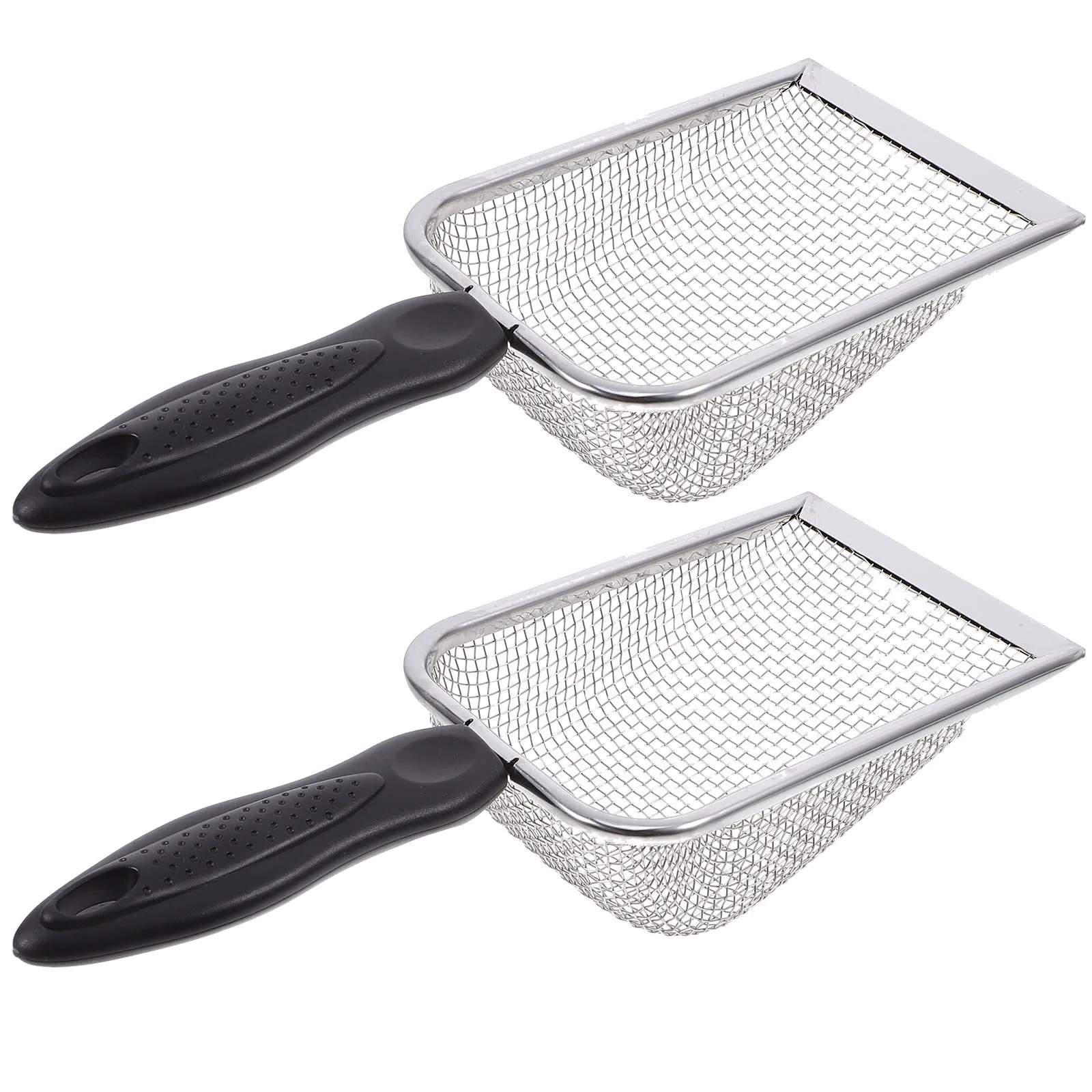 2Pcs Beach Mesh Sand Filter Shovel Sturdy Stainless Steel Plastic Mesh Scoop for Shell Searching Pet Litter Food Cooking