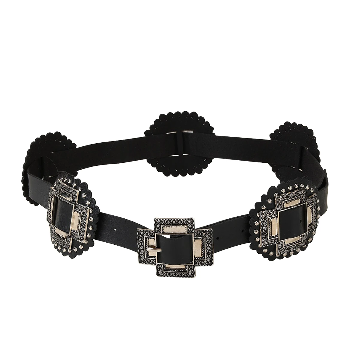 

Retro Street Fashion Hollow Ring PU Leather Spliced Women's Waist Belt European American Style Studded Distinctive Belt